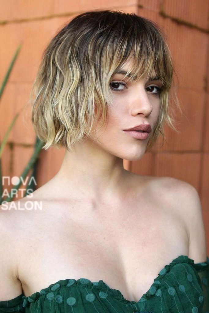 Blunt Wavy Bob With Thinned Bangs