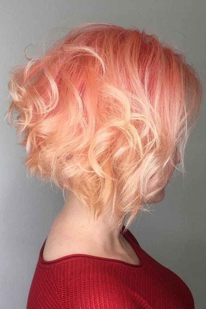 Peach Wavy Stacked Style For Short Hair #shorthaircuts #shorthairstyles #shorthair