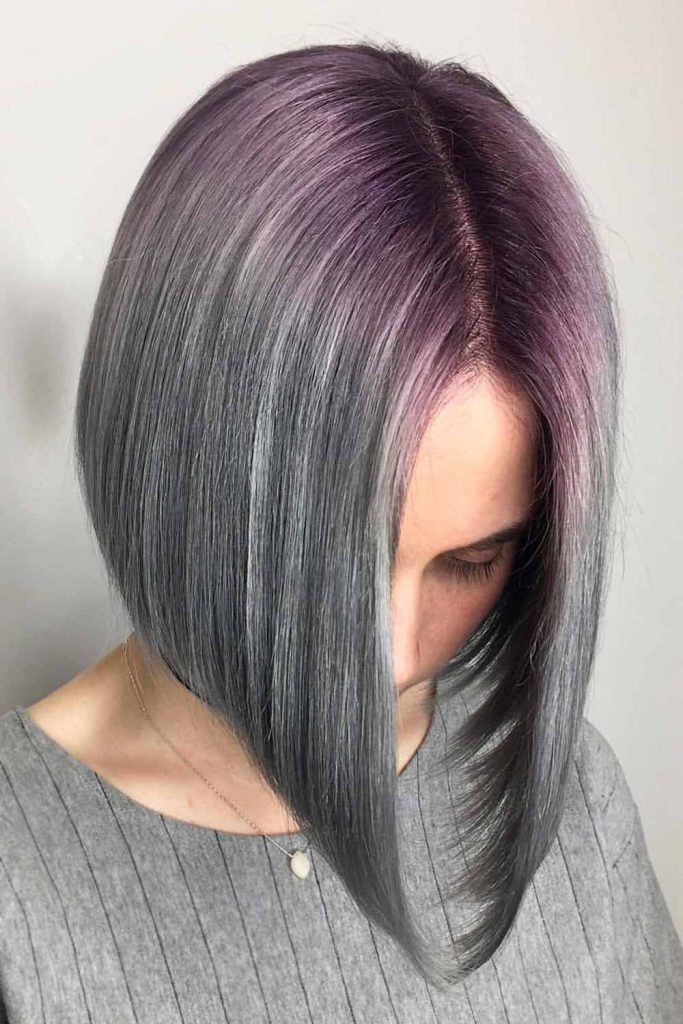 Burgundy To Grey Ombre Bob Hairstyle #shortgreyhair #shorthairstyles #greyhairstyles