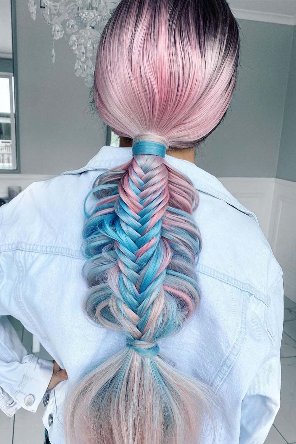 Colorful Braided low Ponytail