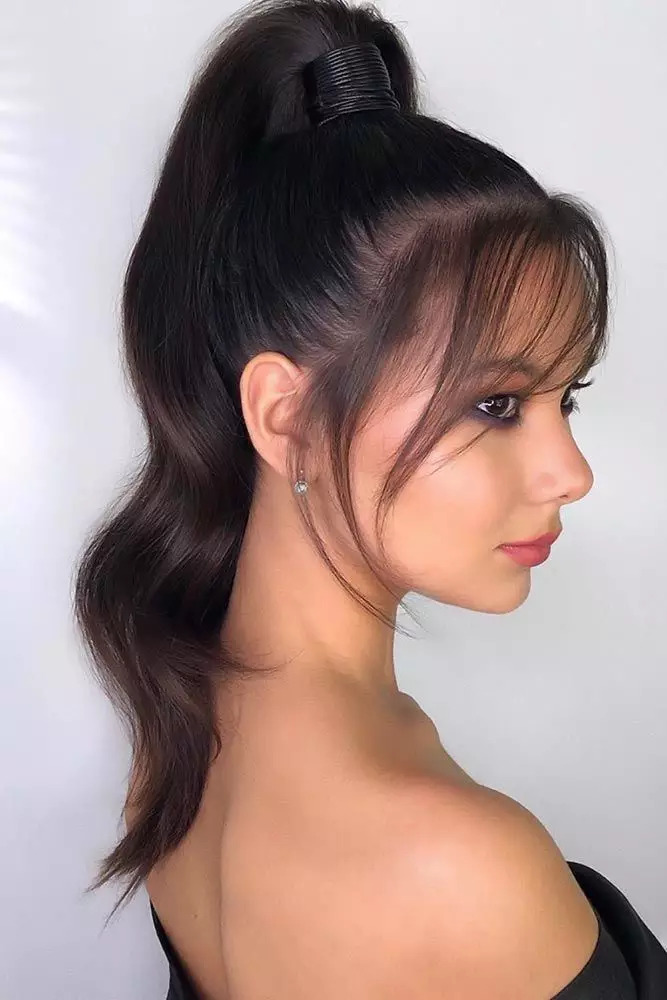 High Pony With Thin Bangs 
