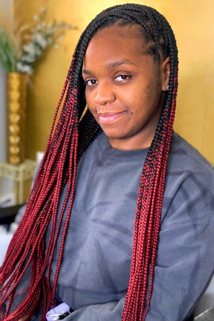 Red And Black Knotless Braids #knotlessbraids #breadshairstyles