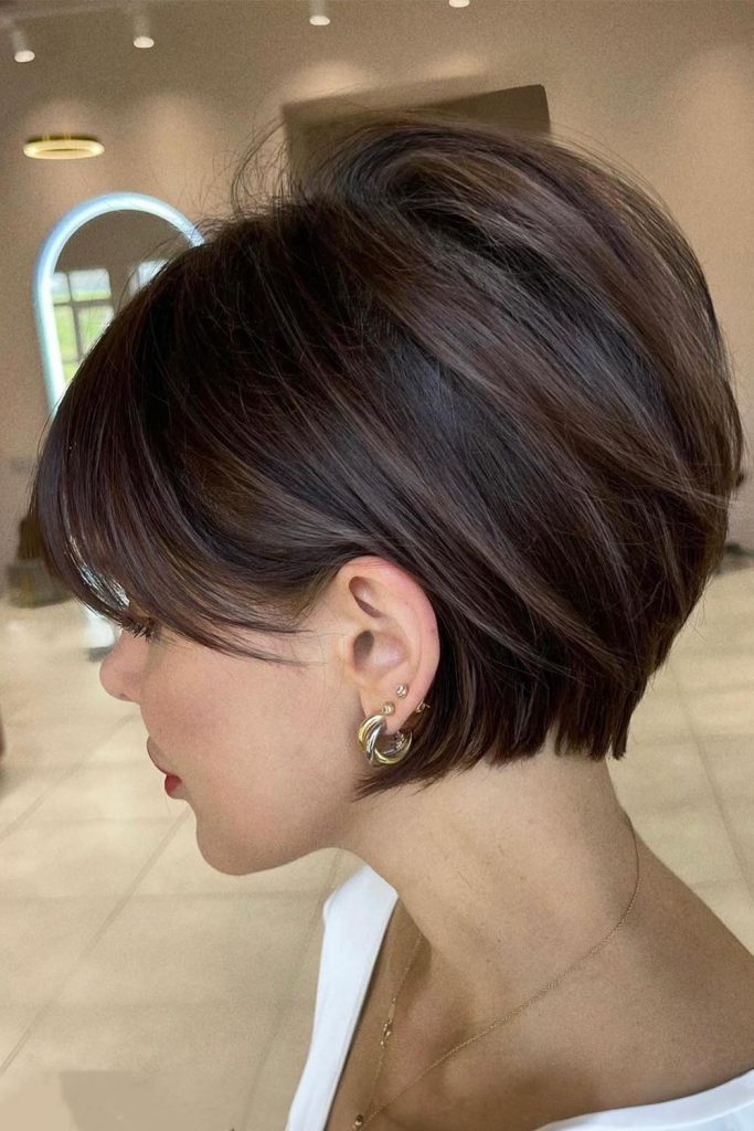 Brown Pixie Bob With Bangs