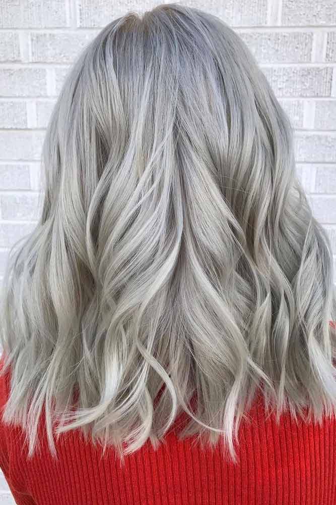 Loose Silver Curls #mediumhair #lobhaircut